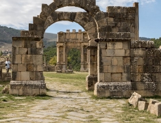 Gate and the Triumphal Arch on the central square excavations in Djémila