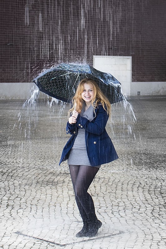 Eva with Ubrella in heavy rain