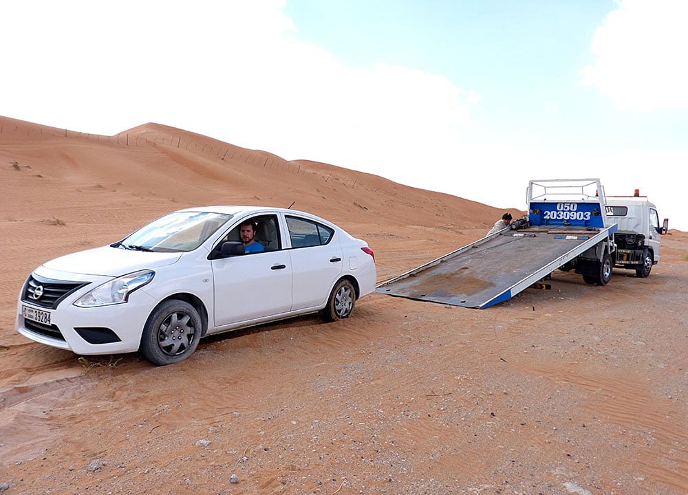 Tow truck in desert