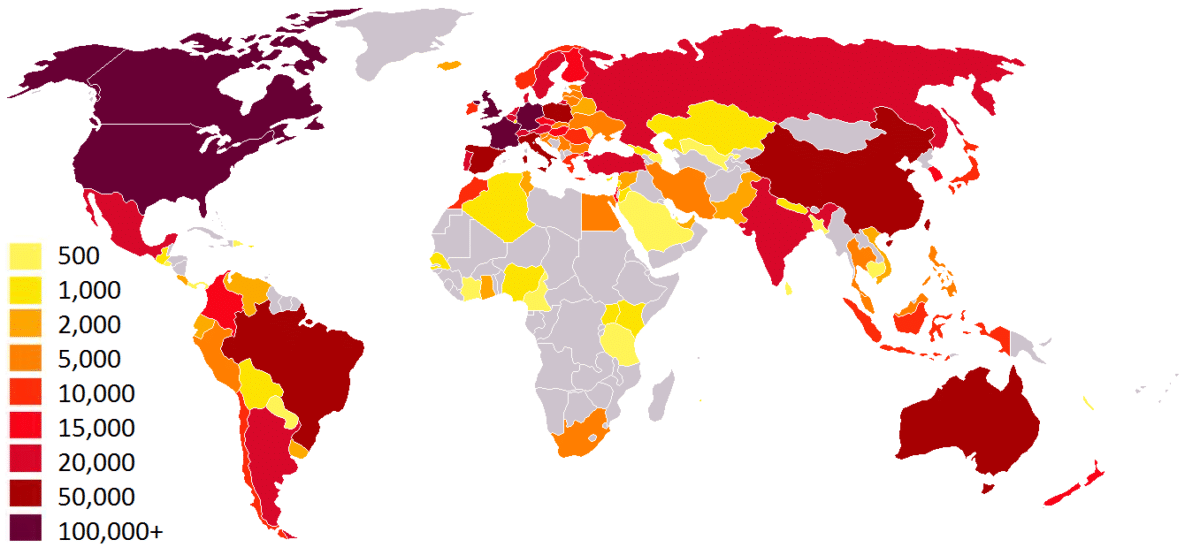 Couchsurfing by countries in 2011 - By Kransky (Own work) CC BY-SA 3.0 , via Wikimedia Commons
