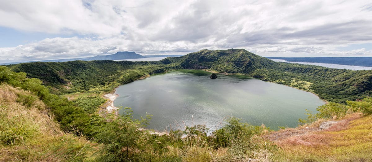 View of the lake in the middle of the volcanic caldera of the volcano Taal