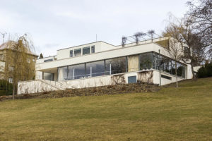 View of Villa Tugendhat in Brno from the garden