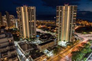 Our view from the balcony - night Honolulu