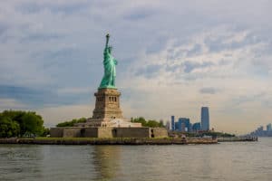 The statue of freedom guards the entrance to American soil