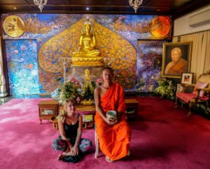 Eva with monk in Bangkok