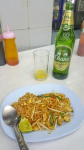 Typical Pad Thai and beer in Bangkok