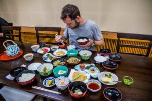 Tom with typical Japanese dinner