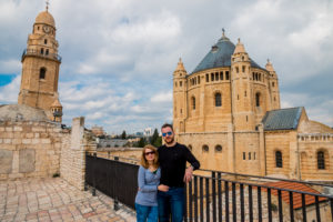 Eva and Tom in front of the Church in Jerusalem